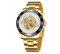 Winner 2024 Montre mécanique en acier inoxydable résistant aux chocs à remontage automatique pour homme, Or blanc., Luxe :