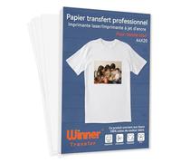 WinnerTransfer A4 x 20 feuilles Papier transfert professionnelle pour textile blanc et clair, compatible imprimante jet d'encre et laser, impression non miroir (FR-WT-2-6.0-20)