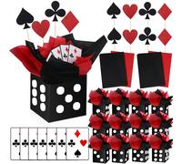 WinnerWhy Lot de 12 décorations de fête sur le thème du casino - 15,2 cm - Boîtes à dés en papier noir - Centre de table de nuit de casino avec découpes de bâtons de poker pour fête d'anniversaire