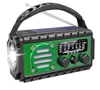 Winnes Radio d'urgence 20 000 mAh AM/FM avec lampe de poche et lampe de lecture, fonction d'alarme SOS, compatible avec charge solaire et manivelle de charge d'urgence pour smartphones (vert)