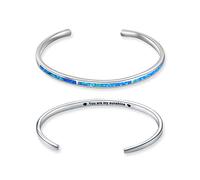 WINNICACA Bracelet Jonc Femme en 925 Argent avec Bleu Opale, Argent Bracelet Manchette Bijoux Anniversaire Saint Valentin Noël Cadeau pour épouse, Fille, Mère - You are my sunshine