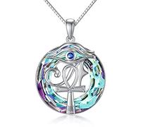 WINNICACA Collier avec pendentif œil d'Horus en argent sterling S925 - Protection égyptienne avec cristal - Ankh copte - Collier religieux pour homme et femme, Argent sterling