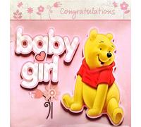 Winnie l'Ourson - Carte de voeux "Congratulations", Petite fille - Carton SG33208 (Taille unique) (Rose/Jaune/Blanc)
