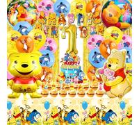 Winnie l'Ourson Décoration Anniversaire 1 An - 53 Pièces avec Ballons, Nappe et Déco Gâteau