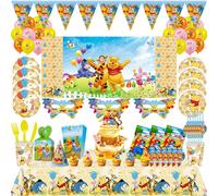 Winnie l'ourson décorations d'anniversaire ensemble de vaisselle tasses nappe mignon jaune thème fournitures de fête sac en papier boîte à bonbons pour les enfants 12pcs bracelet