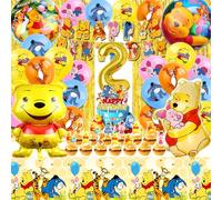 Winnie l'Ourson Kit Anniversaire 2 Ans - 53 Pièces Décoration avec Ballons, Nappe - Fête 2 Ans