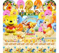 Winnie l'Ourson Kit de fête 83 pièces ballons, vaisselle anniversaire et nappe pour enfants 2ème année
