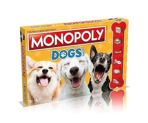 Winning Moves Jeu de société Dog Monopoly, jouez avec vos chiens préférés de Poméranie, Husky de Sibérie et Shiba Inu, 2 à 6 joueurs est un excellent cadeau pour les enfants de 8 ans et plus