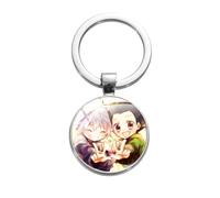 Winntii Porte-clés Hunter x Hunter Gon Freecss Killua Zoldyck en verre transparent rond pour garçons et filles, 25 mm, Verre, Argenté.