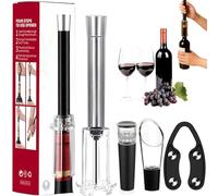 Wino On The Go Lovers Coffret cadeau, pompe à air, tire-bouchon, décapsuleur, outil 4 en 1 avec décapsuleur de pompe à air, aérateur, bouchon sous vide, coupe-capsule (argenté)