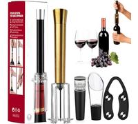 Wino On The Go Lovers Coffret cadeau, pompe à air, tire-bouchon, décapsuleur, outil 4 en 1 avec décapsuleur de pompe à air, aérateur, bouchon sous vide, coupe-capsule (doré)