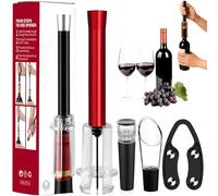 Wino On The Go Lovers Coffret cadeau, pompe à air, tire-bouchon, décapsuleur, outil 4 en 1 avec décapsuleur de pompe à air, aérateur, bouchon sous vide, coupe-capsule (rouge)