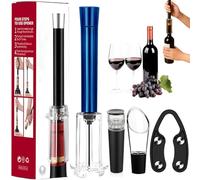 Wino On The Go Lovers Coffret cadeau, pompe à air, tire-bouchon, décapsuleur, outil 4 en 1 avec décapsuleur de pompe à air, aérateur, bouchon sous vide, coupe-capsule (bleu)