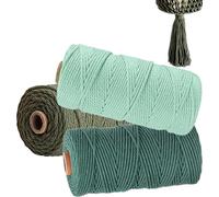 WINOK Lot de 3 fils de macramé 2 mm x 100 m - Multicolore - Fil naturel en coton - Pour plantes murales, artisanat - Vert foncé, vert olive - Vert clair