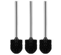 WINOMO 3pcs Plastique Brosses de Toilette avec Acier Inoxydable Poignée (Noir + Argent)