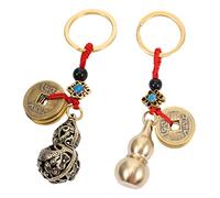 WINOMO Lot de 2 porte-clés Feng Shui avec pendentif en forme de pièce de monnaie de Calabash Wu Lou pour un voyage en toute sécurité, prospérité et réussite