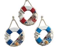 WINOMO Lot de 3 anneaux de sauvetage décoratifs en forme de filet de pêche, décoration murale (rouge, bleu clair, bleu foncé)