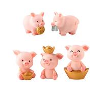WINOMO Lot de 5 figurines miniatures en forme de cochon porte-bonheur - Décoration de gâteau - Décoration miniature - Maison de poupée - Jardin féerique - Décoration de table