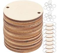 WINOMO Lot de 50 rondelles en bois brut avec 50 boucles en fer, pour calendrier d'anniversaire, décoration à suspendre