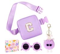 WINOWIMO Mini sac banane personnalisé pour enfants avec lunettes de soleil et joli porte-clés, petite ceinture initiale pour adolescentes, cadeaux d'anniversaire pour enfants de 3, 4, 5, 6, 7, 8, 9