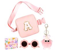 WINOWIMO Mini sac banane personnalisé pour enfants avec lunettes de soleil et joli porte-clés, petite ceinture initiale pour adolescentes, cadeaux d'anniversaire pour enfants de 3, 4, 5, 6, 7, 8, 9
