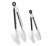WINPOST Lot de 2 pinces de cuisine en acier inoxydable, 21 cm, 27 cm, poignée antidérapante résistante à la chaleur, idéale pour cuisiner, salade, griller et barbecue (21 cm + 27 cm, noir)