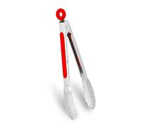 WINPOST Pince de cuisine en acier inoxydable de 21 cm, poignée antidérapante résistante à la chaleur - Idéale pour cuisiner, salade, grillades et barbecue (21 cm, rouge)