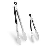 WINPOST Set de pinces de cuisine en acier inoxydable, 21 cm et 34 cm, manche antidérapant résistant à la chaleur, idéal pour cuisiner, salade, griller et barbecue (21 cm + 34 cm, noir)