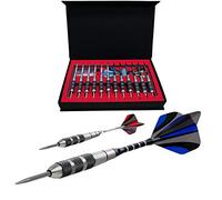 WINSDART Jeu de fléchettes Professionnelles en métal pour Cible de fléchettes avec Pointe en Acier antidérapant, tiges en Aluminium, ailettes supplémentaires, aiguiseur de fléchettes, Coffret Cadeau