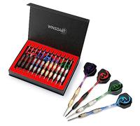 WINSDART Jeu de fléchettes Professionnelles en métal pour Cible de fléchettes avec Pointe en Acier antidérapant, tiges en Aluminium, ailettes supplémentaires, aiguiseur de fléchettes, Coffret Cadeau