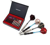 WINSDART Jeu de fléchettes Professionnelles en métal pour Cible de fléchettes avec Pointe en Acier antidérapant, tiges en Aluminium, ailettes supplémentaires, aiguiseur de fléchettes, Coffret Cadeau