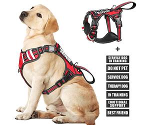 WINSEE Gilet pour chien d'assistance avec harnais anti-traction et 7 écussons, réfléchissant avec poignée rembourrée souple et résistante, idéal pour le dressage des chiens petits, moyens, grands et