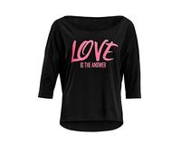 WINSHAPE Damen Ultra Leichtes Modal-3/4-arm Shirt Mcs001 Mit Neon Pinkem „Love is The Answer” Glitzer-Aufdruck Maillot de Yoga Femme