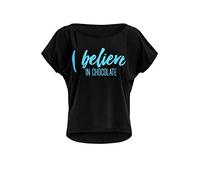 WINSHAPE Damen Ultra Leichtes Modal-kurzarmshirt Mct002 Mit Neon Blauem „i Believe in Chocolate” Glitzer-Aufdruck T-Shirt Femme