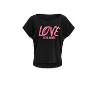 Winshape MCT002 T-Shirt à Manches Courtes en Modal Ultra léger pour Femme avec Inscription « Love is The Answer » Rose Fluo