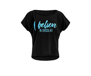 WINSHAPE Mct002 T-Shirt à Manches Courtes Ultra léger en Modal avec imprimé à Paillettes Bleu Fluo « I Believe in Chocolate », Femme, T-Shirt, MCT002-SCHWARZ-BLAU-CHOCOLATE, Noir/Bleu Fluo, m