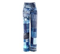 Winshape Pantalon Fonctionnel Confortable à Jambes Larges CUL105C pour Femme, Taille Haute, imprimé Jean, Style Winshape, Doux, Fitness, Loisirs Danse