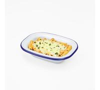 Winsome - Plat traditionnel à tarte rectangulaire - En émail blanc - Pour cuisson de plat, pudding, steak, pâtisserie - Pour four, White With Blue Rim, L 18 x W 13.5 x D 4 CM