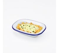 Winsome - Plat traditionnel à tarte rectangulaire - En émail blanc - Pour cuisson de plat, pudding, steak, pâtisserie - Pour four, White With Blue Rim, L 16 x W 12 x D 3.5 CM