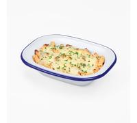 Winsome - Plat traditionnel à tarte rectangulaire - En émail blanc - Pour cuisson de plat, pudding, steak, pâtisserie - Pour four, White With Blue Rim, L 20 x W 15 x D 4.5 CM