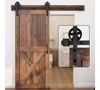 WINSOON 150 cm Simple Porte Quincaillerie pour La Prote Simple Coulissante de Grange En Bois Antique Roue de Base à Gros Rayons Noir Roller Kit Système de Porte avec Roulettes et Rail