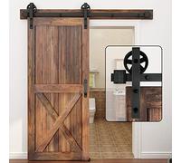 WINSOON 305cm Quincaillerie de porte coulissante de grange en bois Antique Basic Black Big Spoke Wheel Roller Kit Système de rail de support d'armoire de Garage en acier au carbone