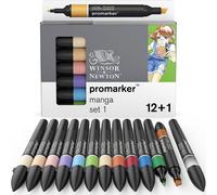 Winsor & Newton 0290139 ProMarker, Marqueur de mise en page professionnel - 2 pointes, fine et large pour le dessin, la conception et la mise en page - Jeu de 13 couleurs - Manga 1