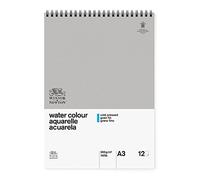 Winsor & Newton Papier, Mélange de 25% de Coton et de Fibres de Cellulose, Bloc Spirale Grain Fin 300G A3 12F, Set de 12 Pièces