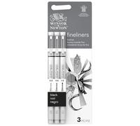 Winsor & Newton Fineliner - Set de 3 stylos fineliner calibrés, couleur noire, pointes 0.5, 0.8, 1.0