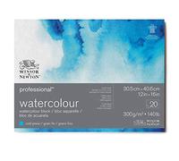 Winsor & Newton Papier, Coton, Bloc Collé Grain Fin 300G 30,5X40,6Cm 20F, Set de 20 Pièces