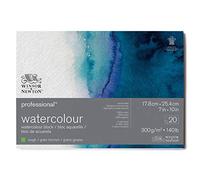 WINSOR & NEWTON PAPIER AQUARELLE PROFESSIONNELLE BLOC COLLÉ 4 CÔTÉS GRAIN TORCHON 300G 17,8X25,4CM 20 FEUILLES