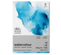 Winsor & Newton Papier, Mélange de 25% de Coton et de Fibres de Cellulose, Aquarelle Bloc Grain Fin 300G A5 12 Feuilles, Set Pièces