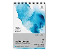 Winsor & Newton Papier, Mélange de 25% de Coton et de Fibres de Cellulose, Bloc Spirale Grain Fin 300G A3 12F, Set de 12 Pièces