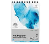 Winsor & Newton Papier, Mélange de 25% Coton et Fibres de Cellulose, Bloc Spirale Grain Fin 300G A4 12F, Set de 12 Pièces